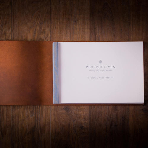 photographers leather portfolio book with printed pages