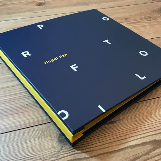 Example of a custom made 11x14 portfolio book with full colour printing on the cover