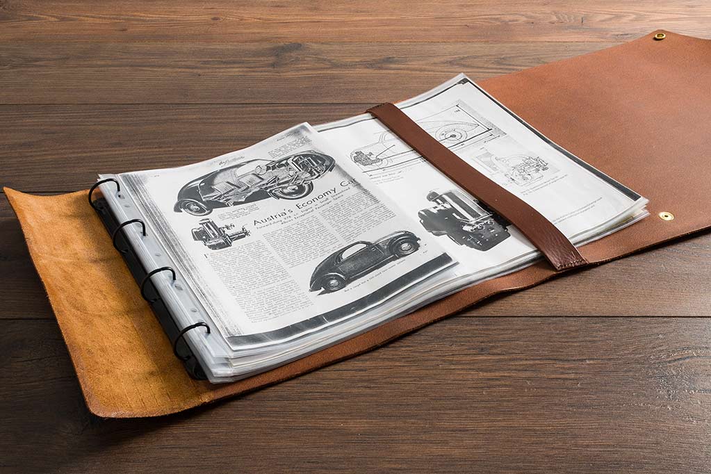 Leather embossed roll-up vehicle document cover