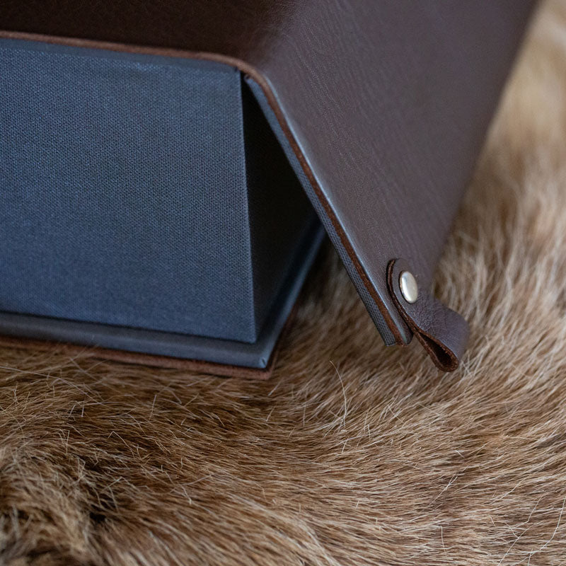 leather pull tab on luxury leather covered box file hand crafted by hartnack and company  - Gallery image 2