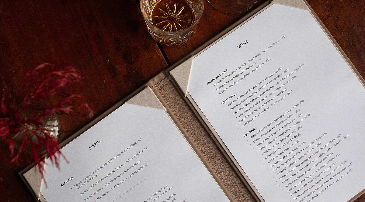 luxury hand made double menu board in leather and fabric - Gallery image 10