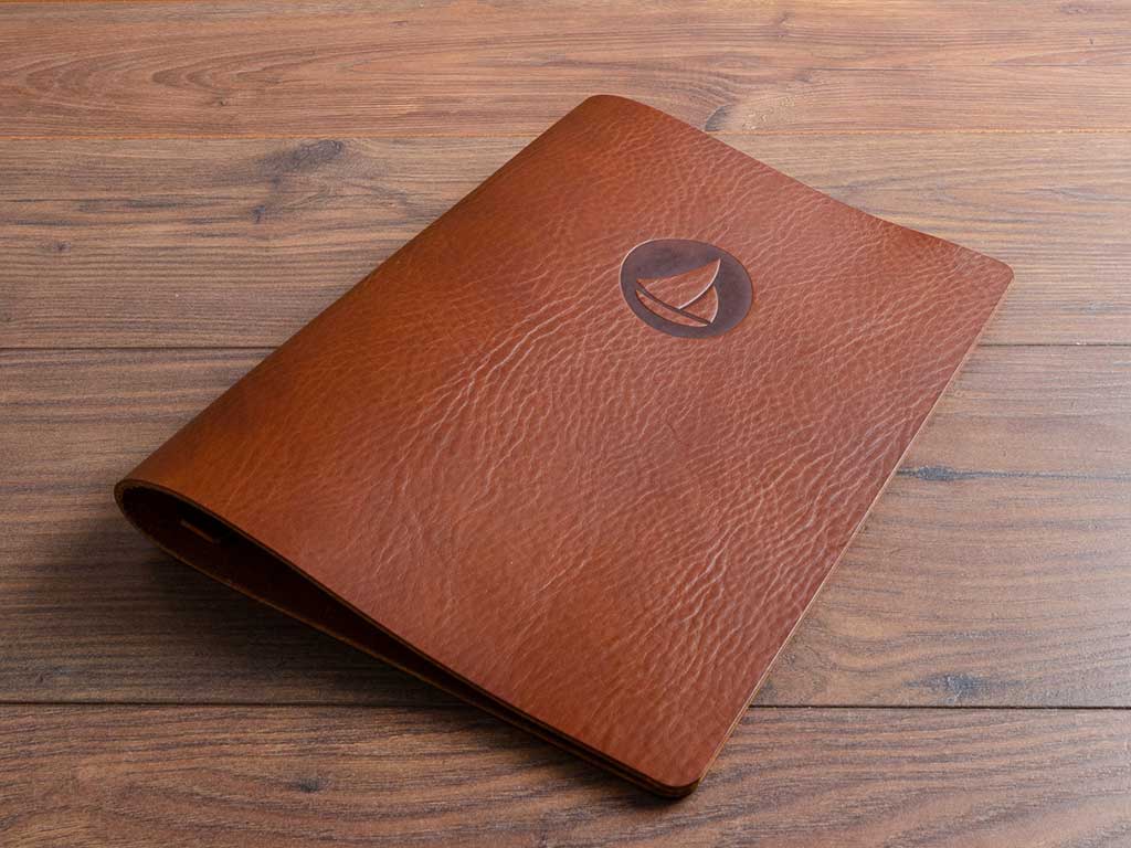 Personalised leather menu cover