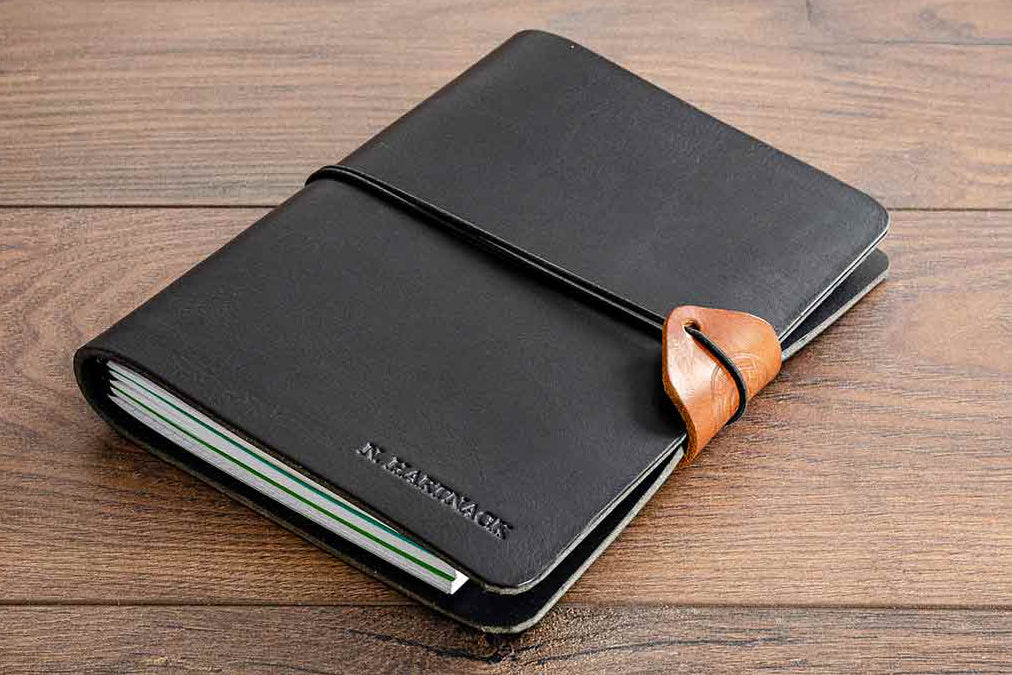 a4 brown leather portfolio book with personalised embossed cover