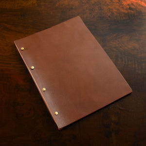 Leather Exposed Screw Post Menu binder in luxury veg tanned leather by Hartnack and Company.