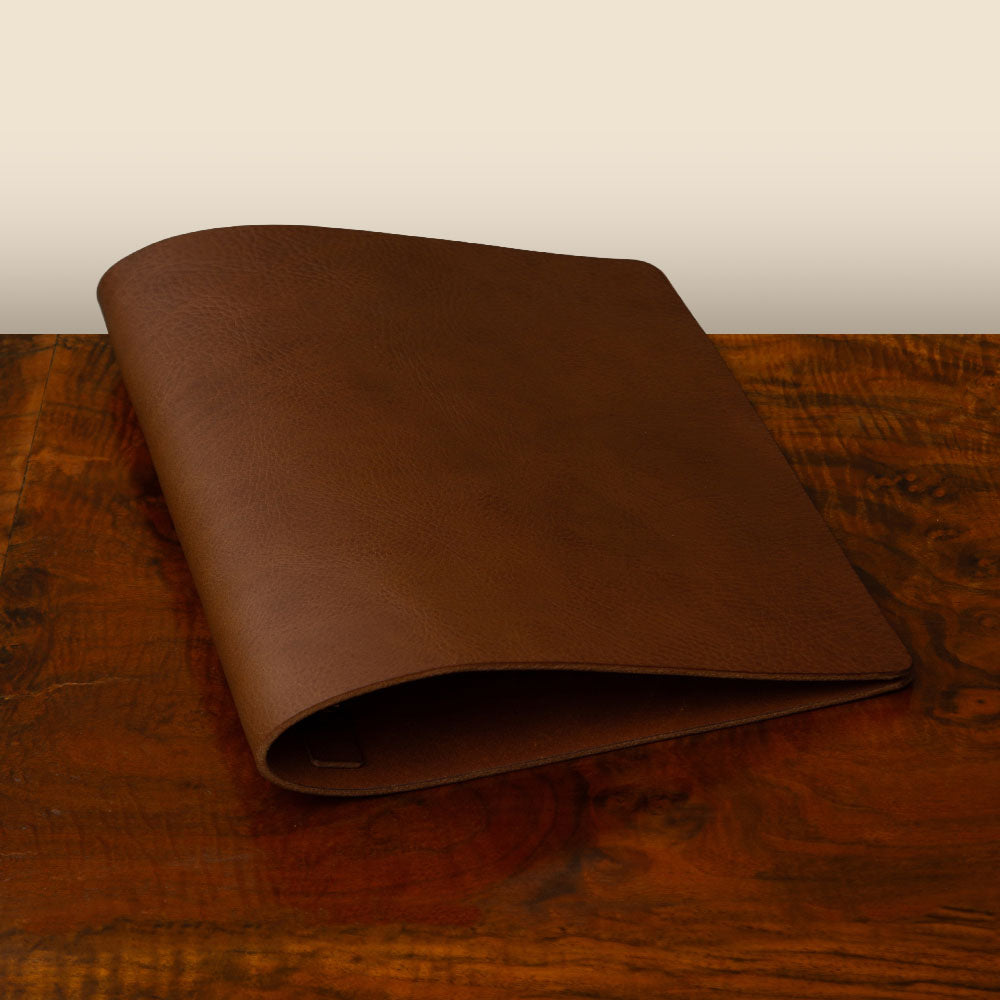 Leather Screw Post Menu, bespoke luxury vegan tan leather menu cover with soft texture and customisable posts.