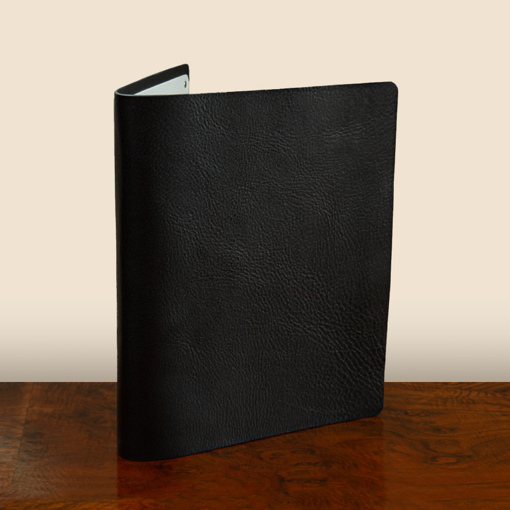 black leather screw post binder in luxury veg tan leather by hartnack