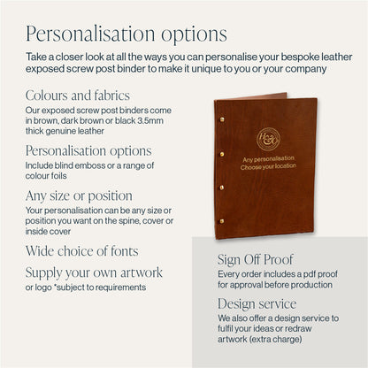 Personalisation options for a leather exposed screw post binder