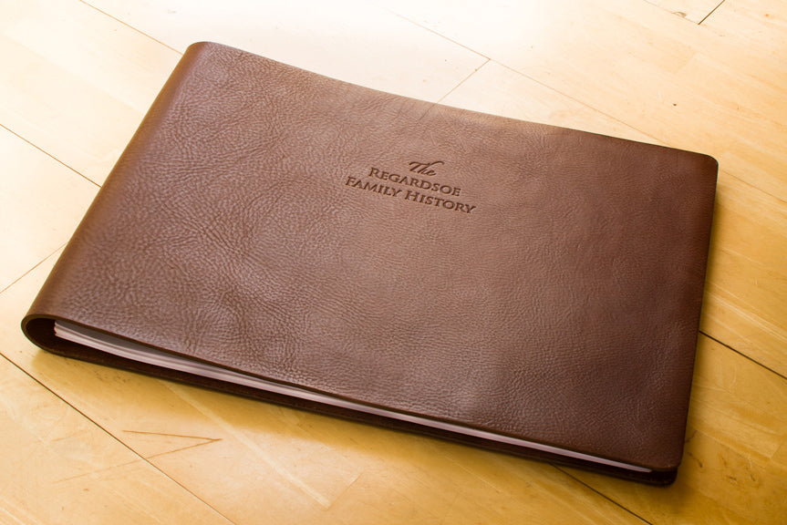 Personalised leather embossed family history folder