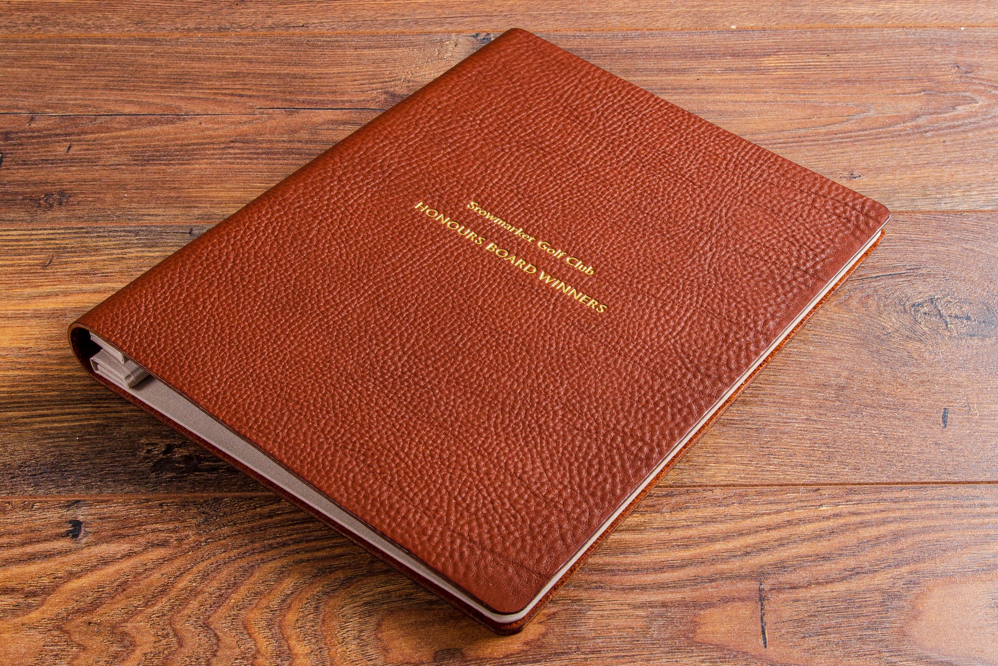 luxury brown leather binder with gold foil personalisation