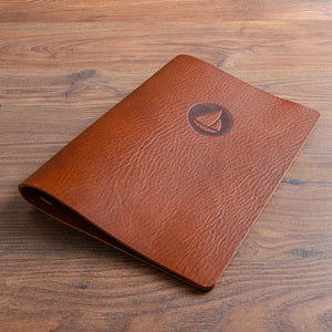 Leather Screw Post Menu cover in luxury bespoke veg tan leather with a personalised embossed logo