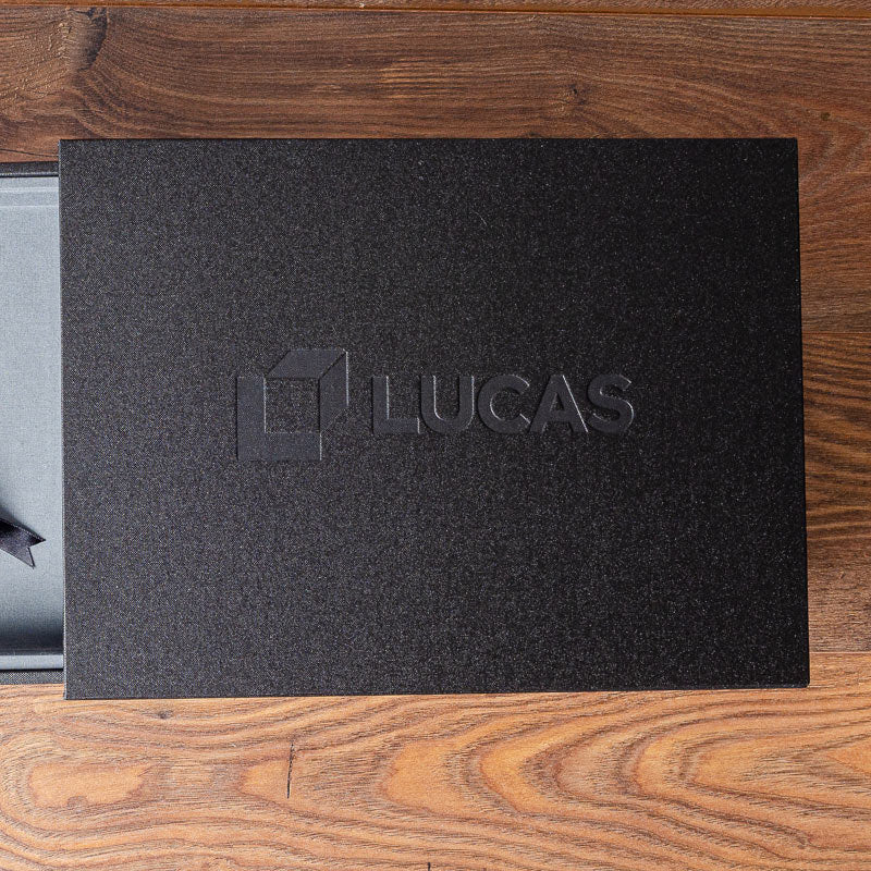 blind debossed logo stamped into the cover of a presentation box - Gallery image 3