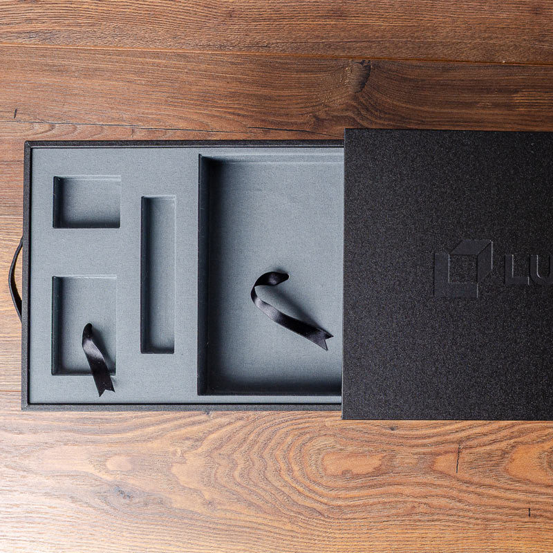 photo looking down into the drawer of a custom made presentation box that has custom insets made bespoke by Hartnack and co - Gallery image 4