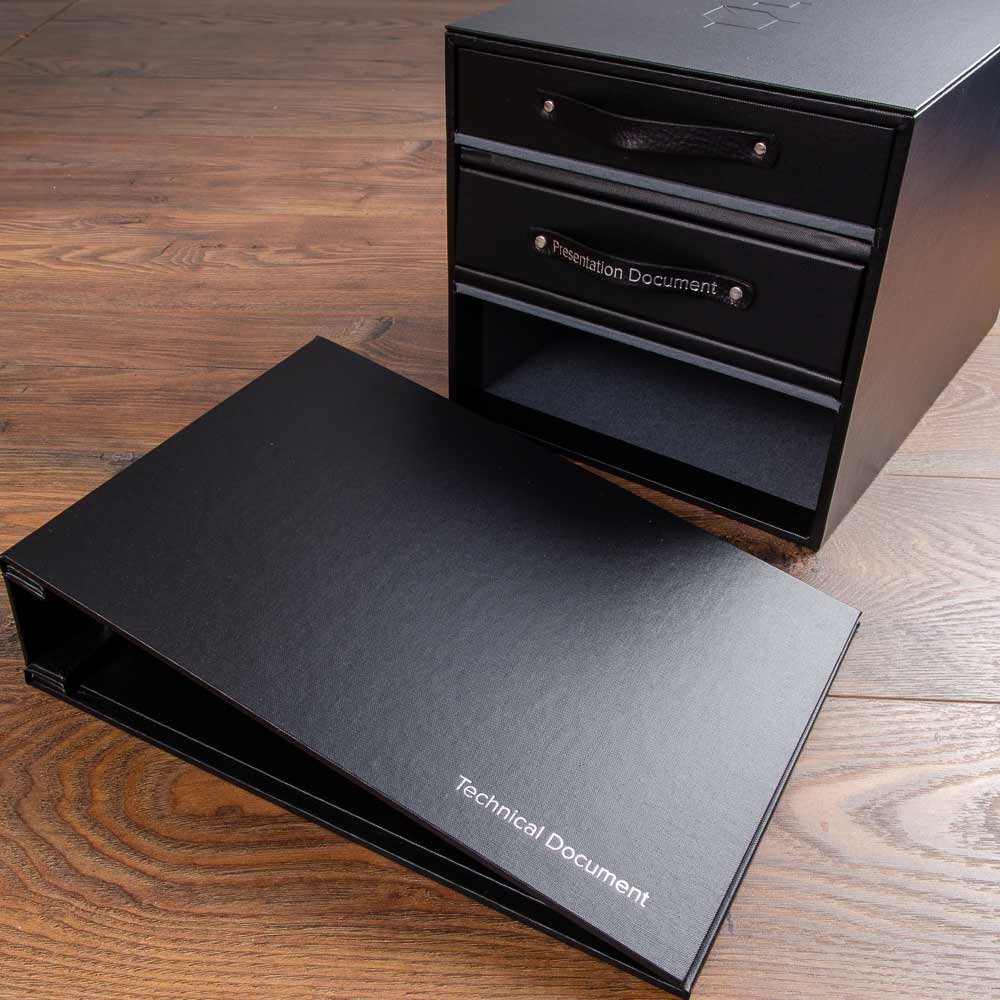 company presentation binders with silver foil embossing and presentation box hand made by Hartnack and co - Gallery image 6