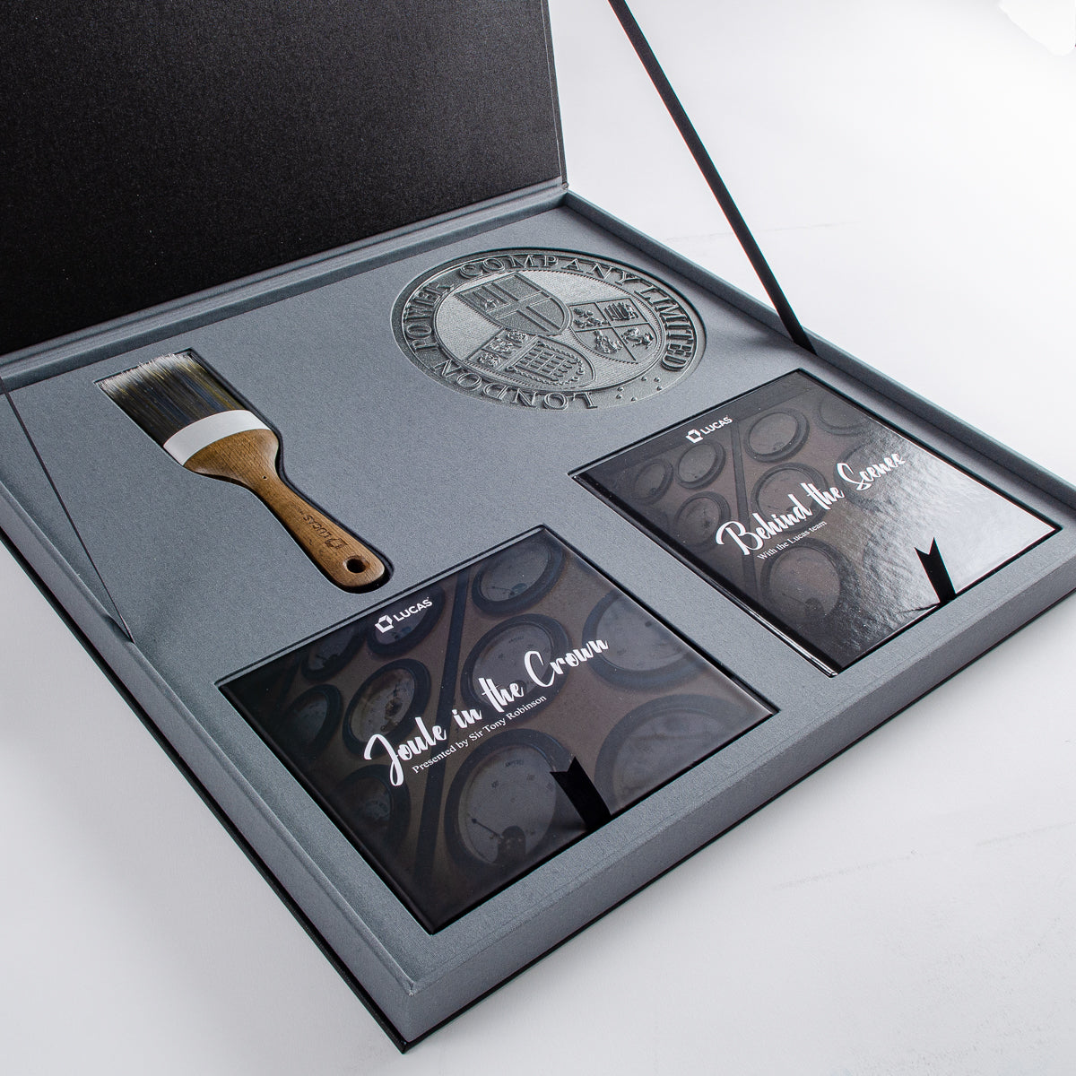 custom made bespoke presentation box in gray fabric hand made by hartnack and co - Gallery image 1