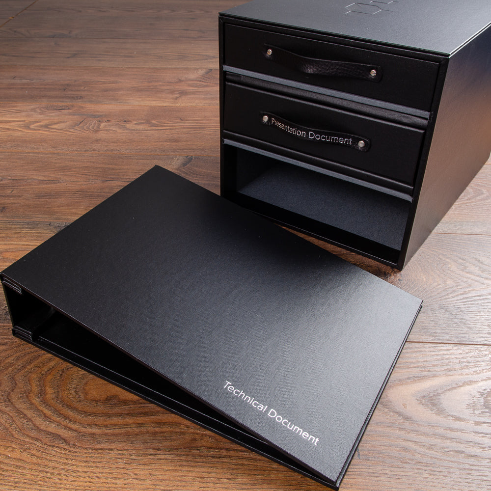 company presentation binders with silver foil embossing and presentation box hand made by Hartnack and co - Gallery image 1