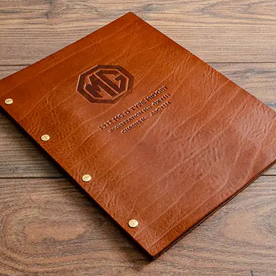 Embossed leather binder for vehicle documents invoices and history