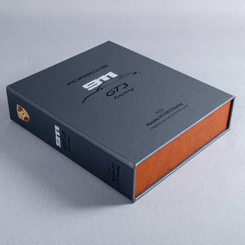 custom made car document box for Porsche 911 GT3 in grey and faux leather