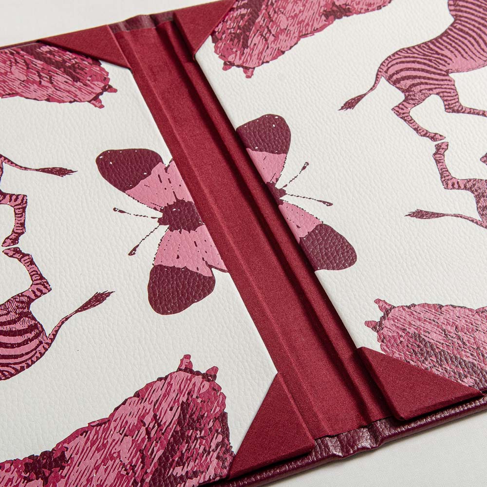 red menu cover with animal printed fabric - Gallery image 3