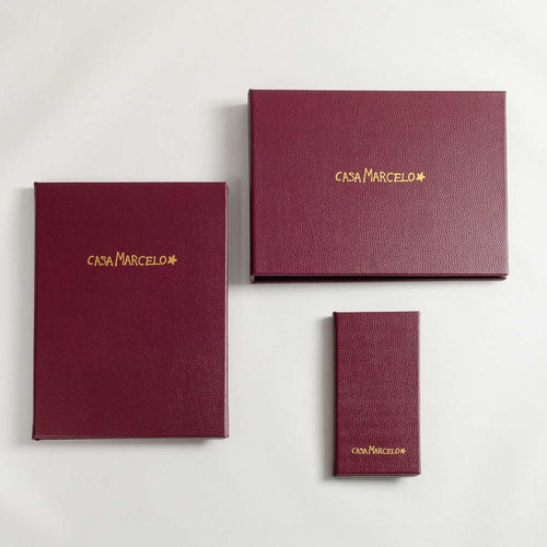 Red leatherette menu covers and bill fold holder with gold foil embossed covers