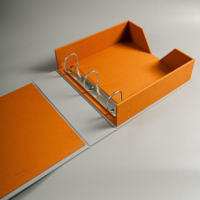 High quality custom made box file with 3 ring binder mechanism in orange by Hartnack & Co. - Gallery image 2