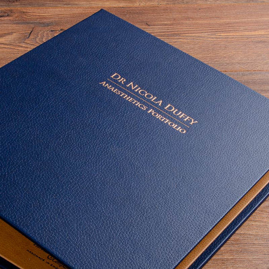 Matt copper foil on vegan pu leather binder cover.