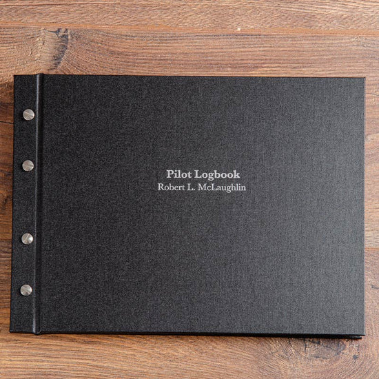 Pilot logbook screw post binder with Matt silver foil embossing by hartnack and co