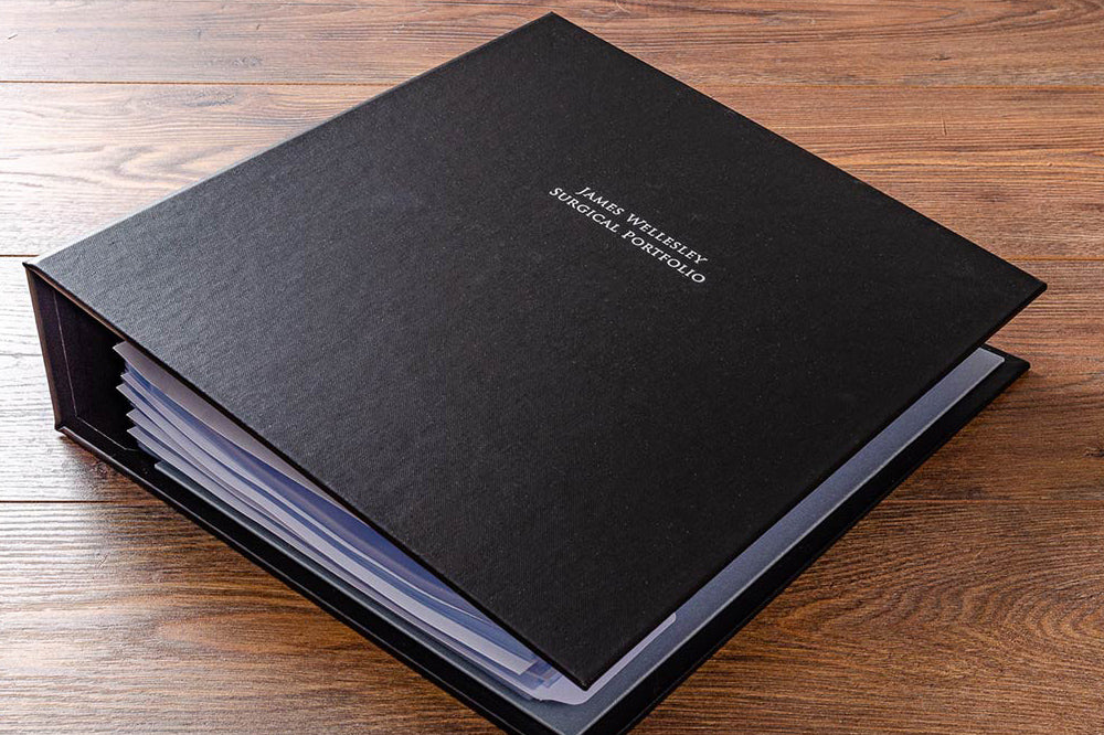 personalised surgical portfolio with silver foil embossing