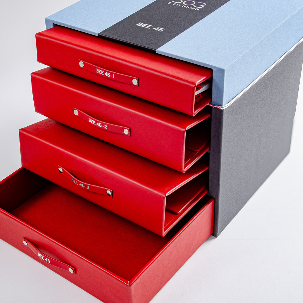 blue and black box with red binders and bmw 503 printed on top and car history folder  - Vehicles, Multi Slipcase