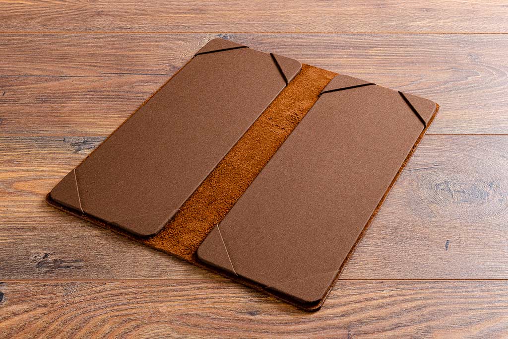 Leather menu cover. Half A4 double page holder