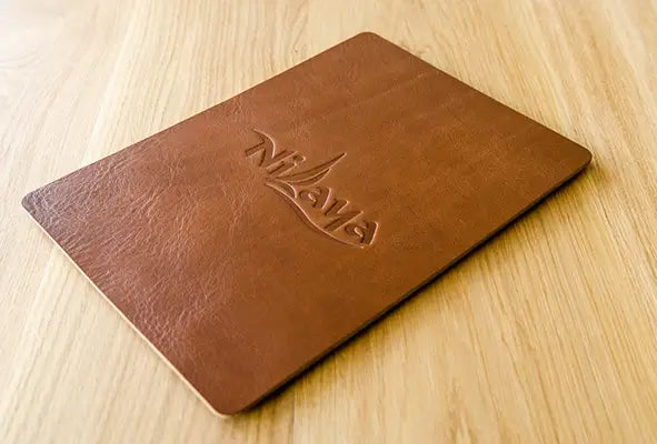 Personalised brown leather menu board - Hospitality