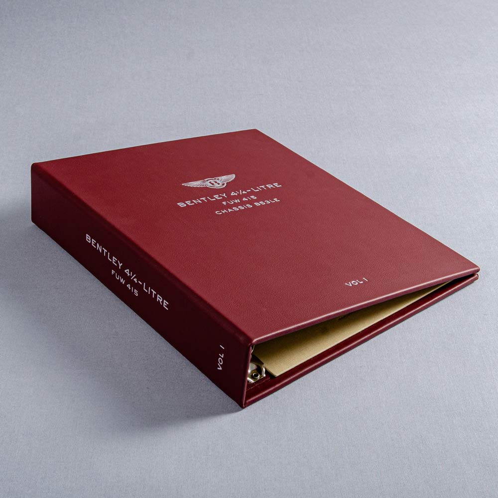 Red leather ring binder custom made for classic Bentley documents and history personalised on cover and spine - Gallery image 3