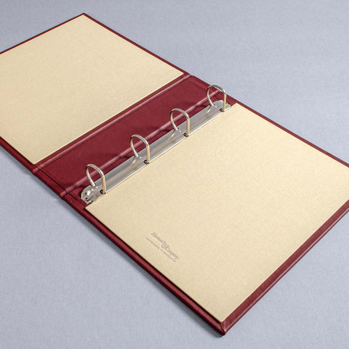 Luxury custom made red leather A4 ring binder by Hartnack and Co