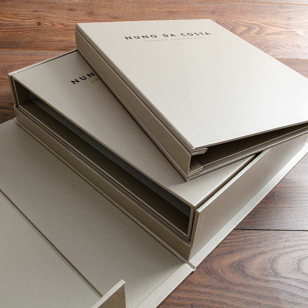 luxury custom screw post portfolio book on a slipcase and clamshell box - Gallery image 3