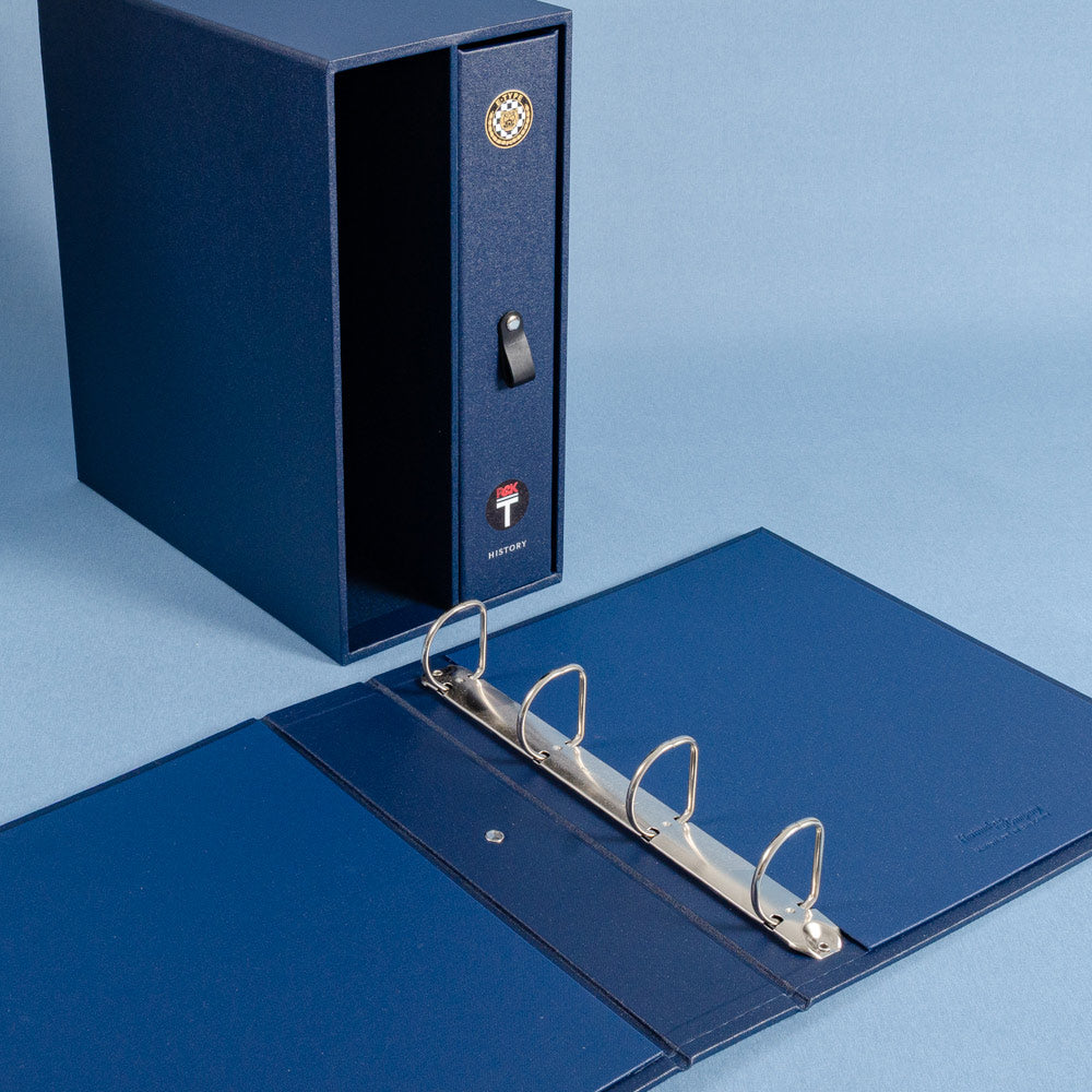 Custom made ring binder and box in blue fabric for Jaguar classic car documents - Gallery image 2