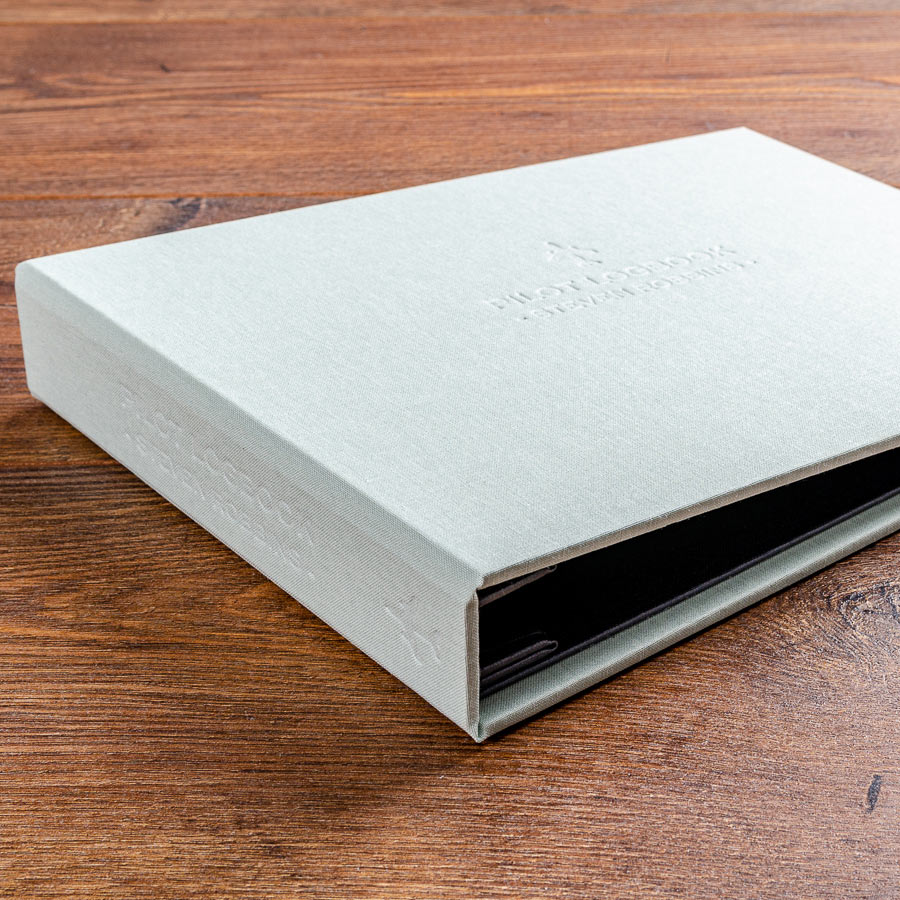 personalisation detail on the spine and cover of a custom pilot logbook binder - Gallery image 5