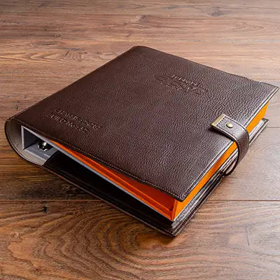 Leather binder wrap for Ferrari car history file and restoration file document holders