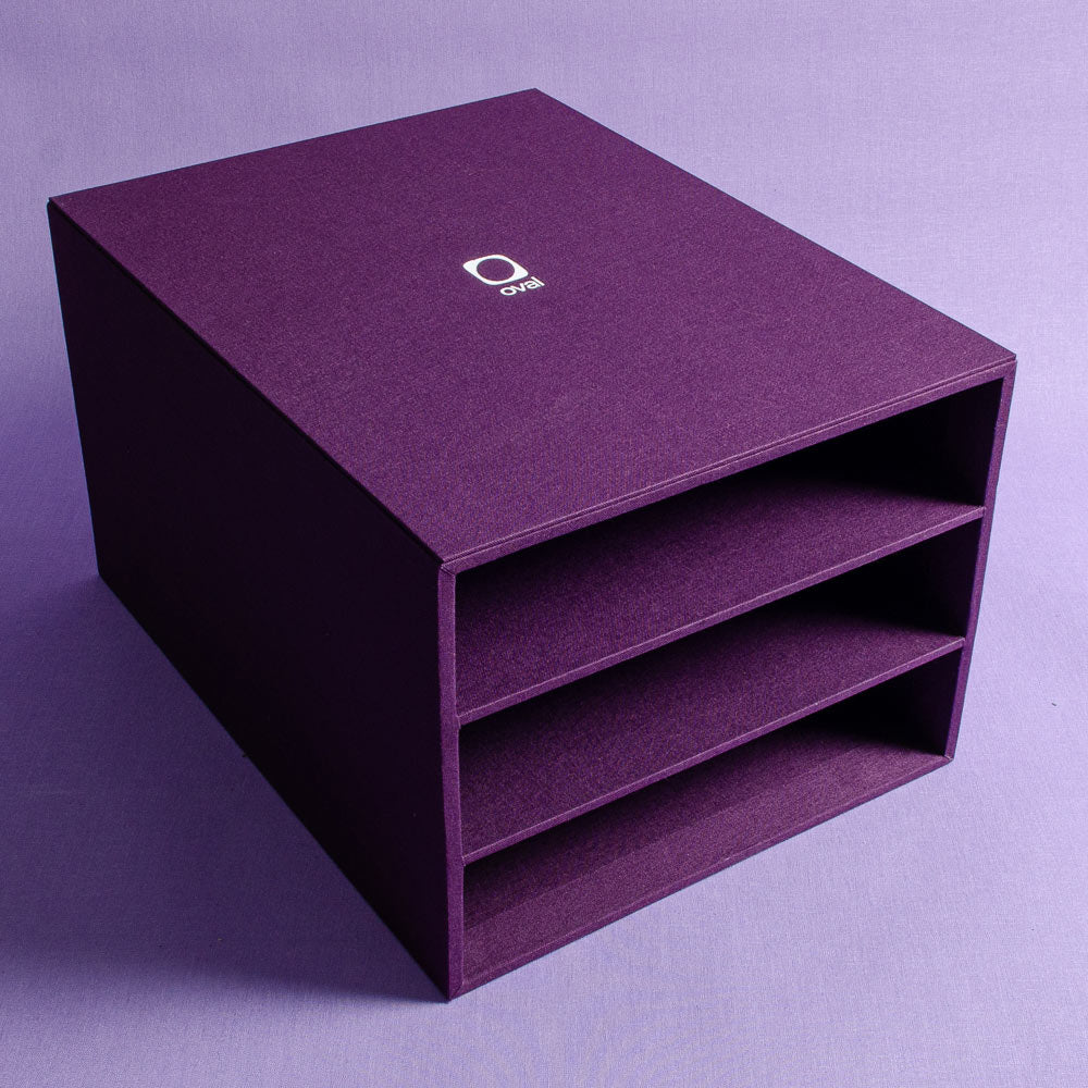 Presentation slipcase in purple book cloth with white embossed logo - Gallery image 3