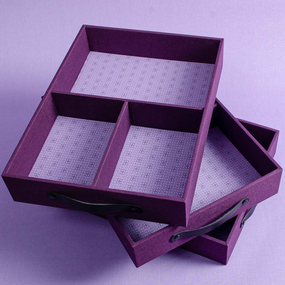 presentation box drawers in purple book cloth with printed logo lining - Gallery image 4