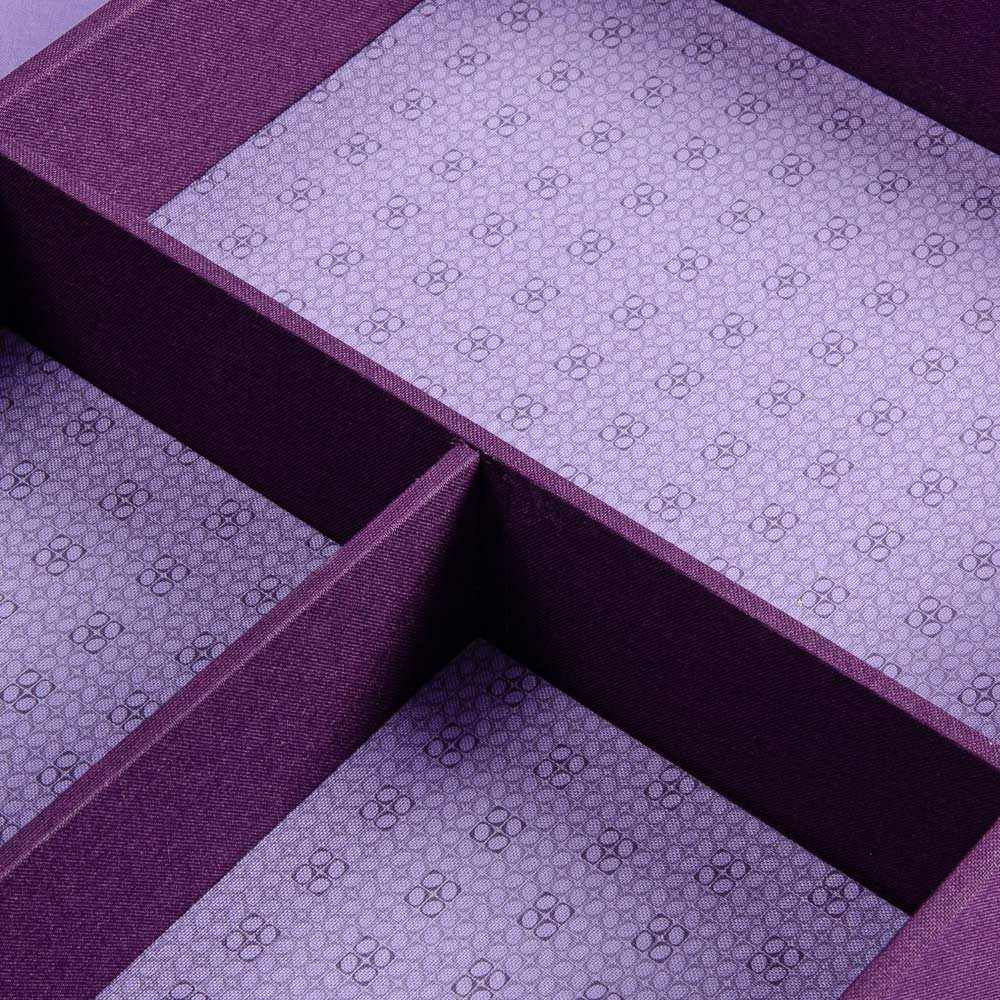 box with sections in purple book cloth and printed logo lining - Gallery image 5
