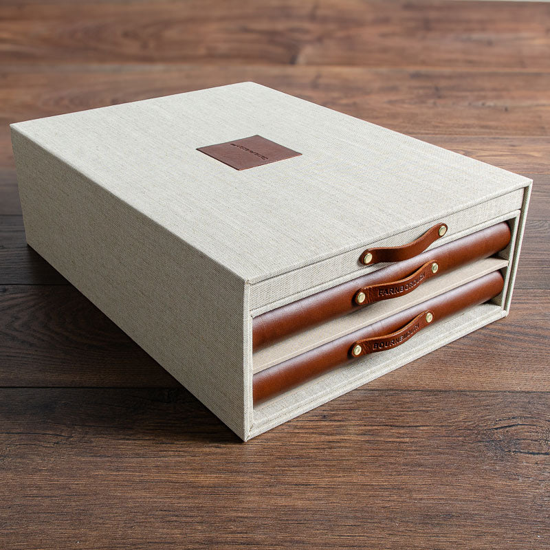 high quality custom made presentation box with brown leather binders and drawer for bid tender by Hartnack and Co - Gallery image 1
