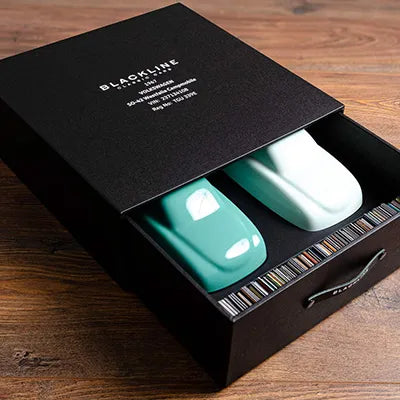 custom made presentation box of car colours and upholstery options for classic car company