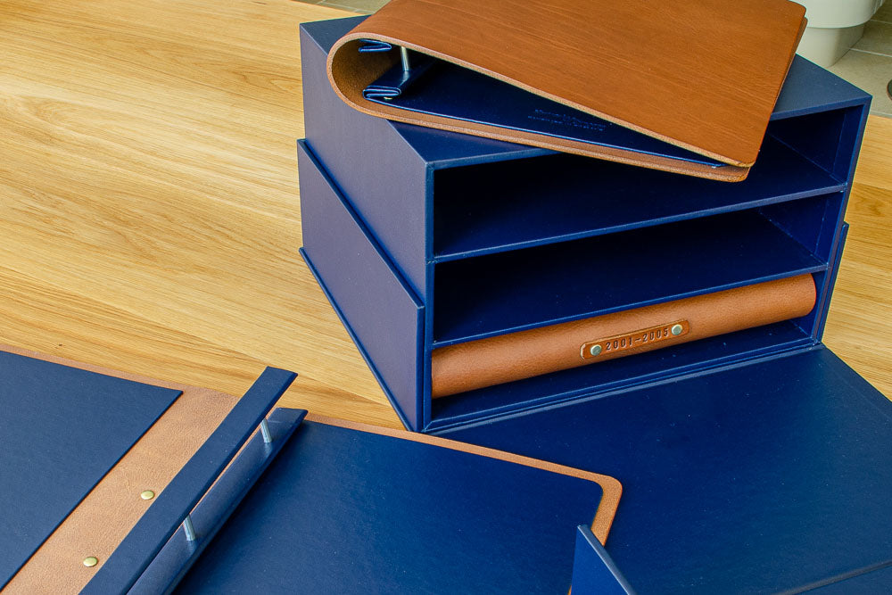 Custom made retirement presentation box with three leather presentation binders