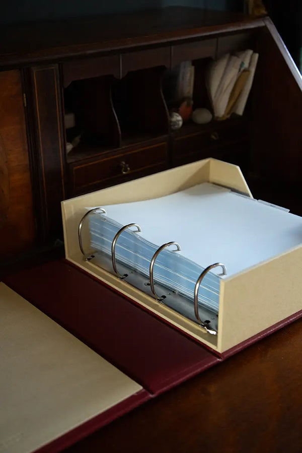 high quality luxury leather ring binder box file with large 4 ring binder with documents for classic car history 