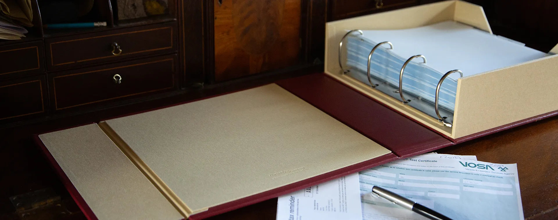 high quality luxury leather ring binder box file with large 4 ring binder with documents for classic car history 