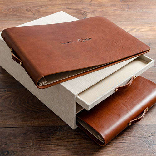 Custom made presentation box with leather presentation binder portfolios with embossed covers