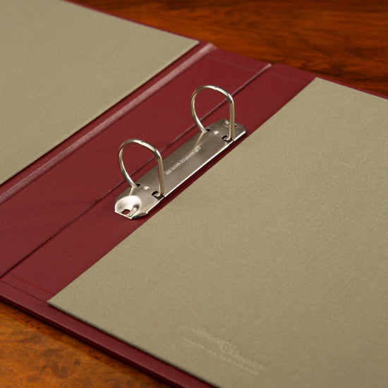 luxury 2 ring binder with red cover and beige lining