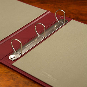 Ring Binder by Hartnack and Company, luxury bespoke custom made binder in rich burgundy textured cover.