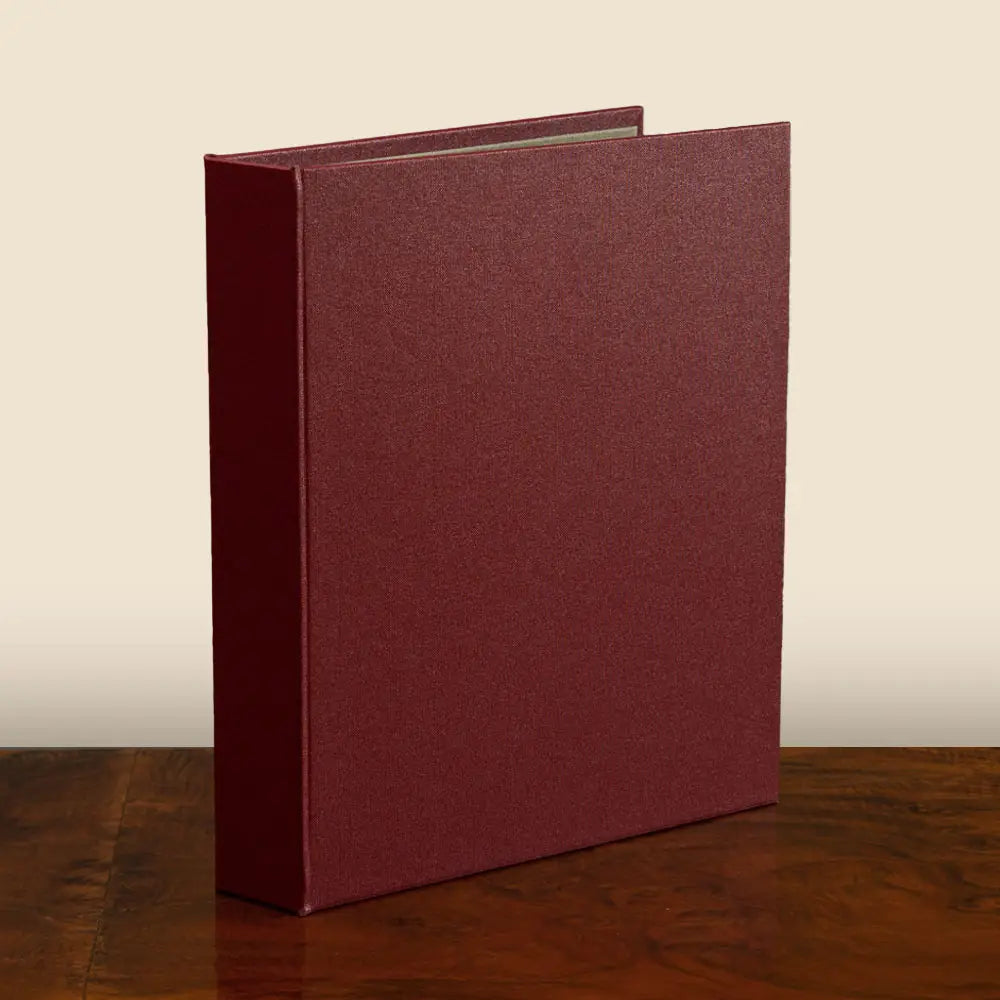 High Quality Ring Binder by Hartnack and Company, luxury bespoke custom made binder in rich burgundy textured cover.