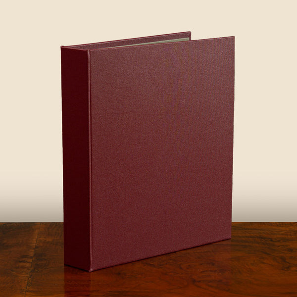 Ring Binder by Hartnack and Company, luxury bespoke custom made binder in rich burgundy textured cover.