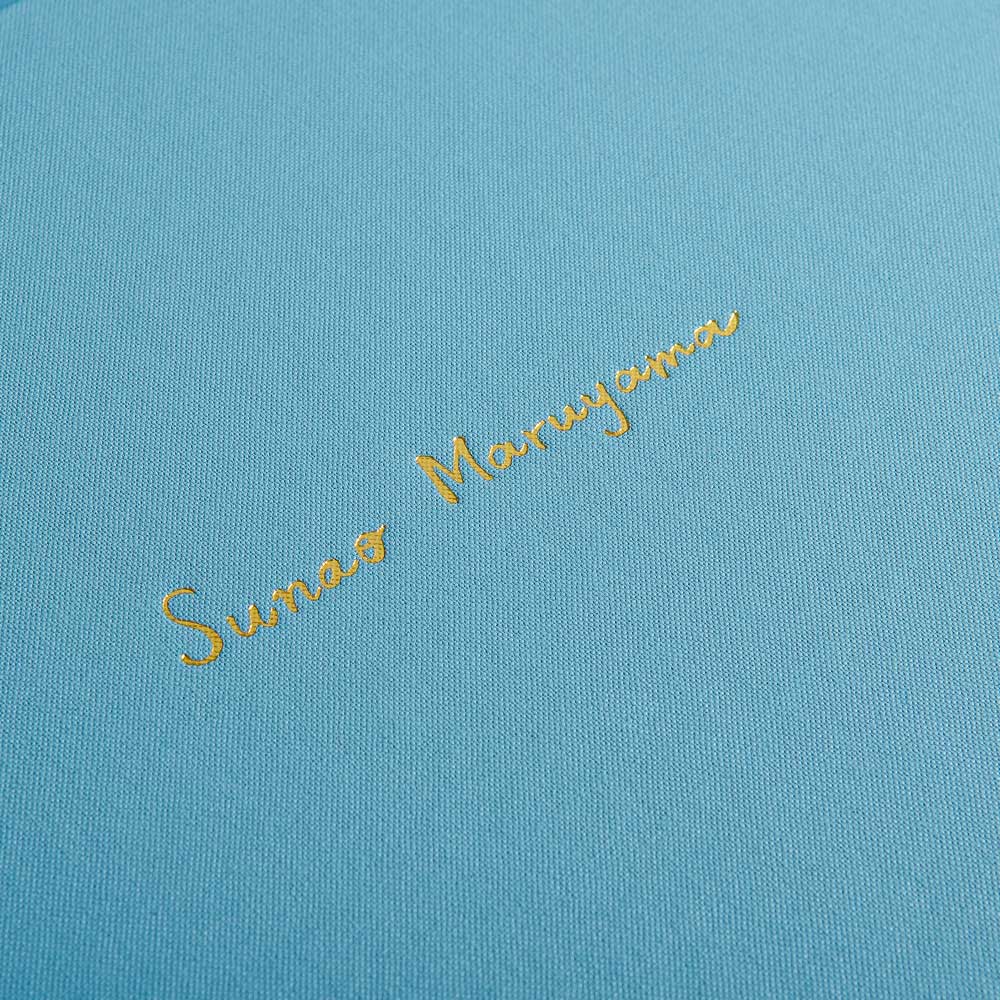 gold foil embossed personalisation on blue fabric box - Gallery image 3